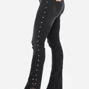 Express high waisted black studded stretch skyscraper jeans